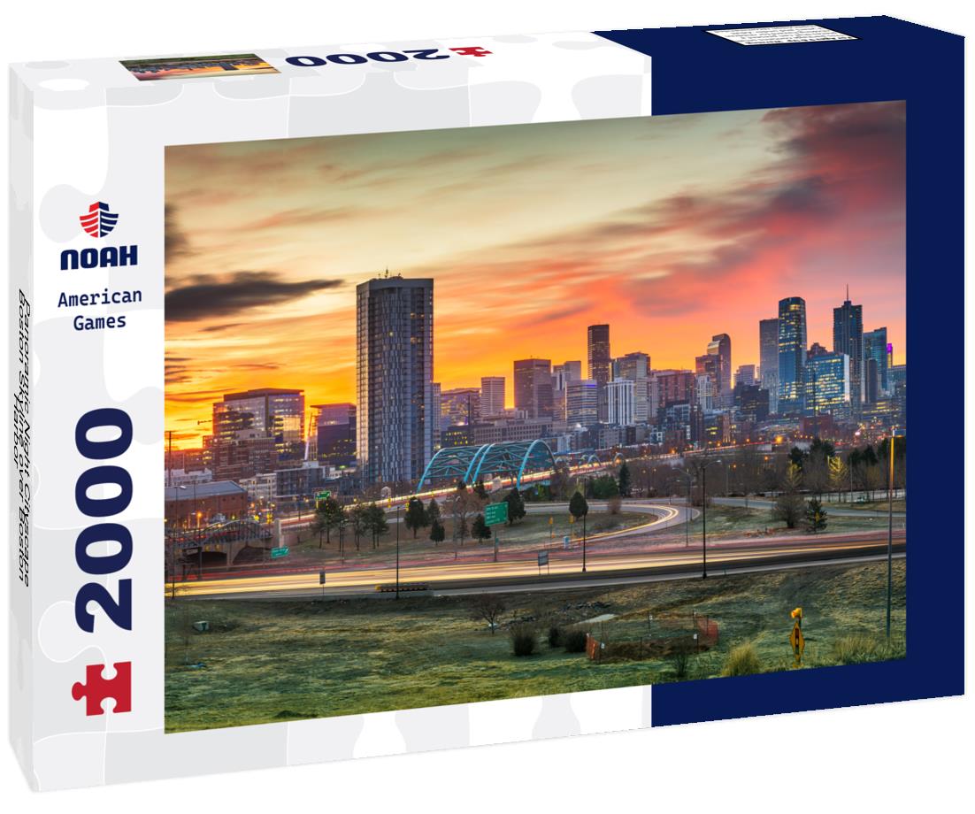 Noah Jigsaw Puzzle Panoramic Night Cityscape Boston Skyline over Boston Harbor 2000 pieces