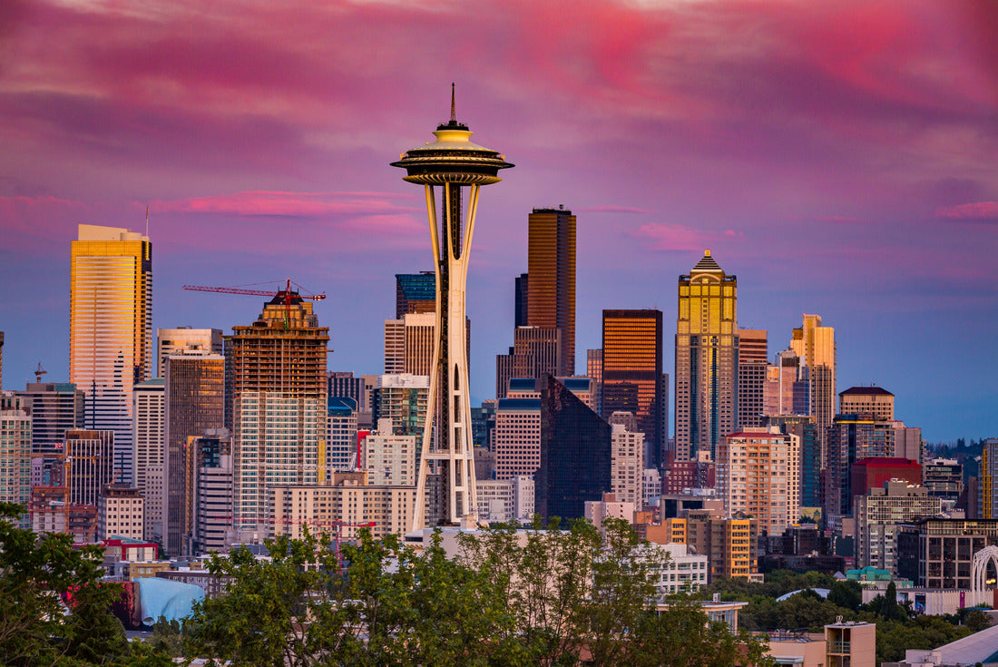 Noah Jigsaw Puzzle Seattle Space Needle at evening. Amazing sunset, red sky, pink clouds 2000 pieces