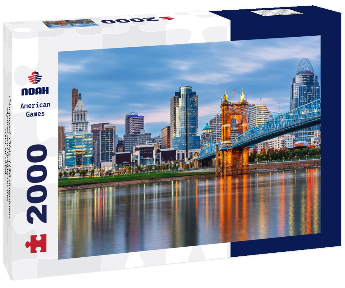 Noah Jigsaw Puzzle Cincinnati, Ohio, USA downtown skyline and bridge on the river at dusk 2000 pieces