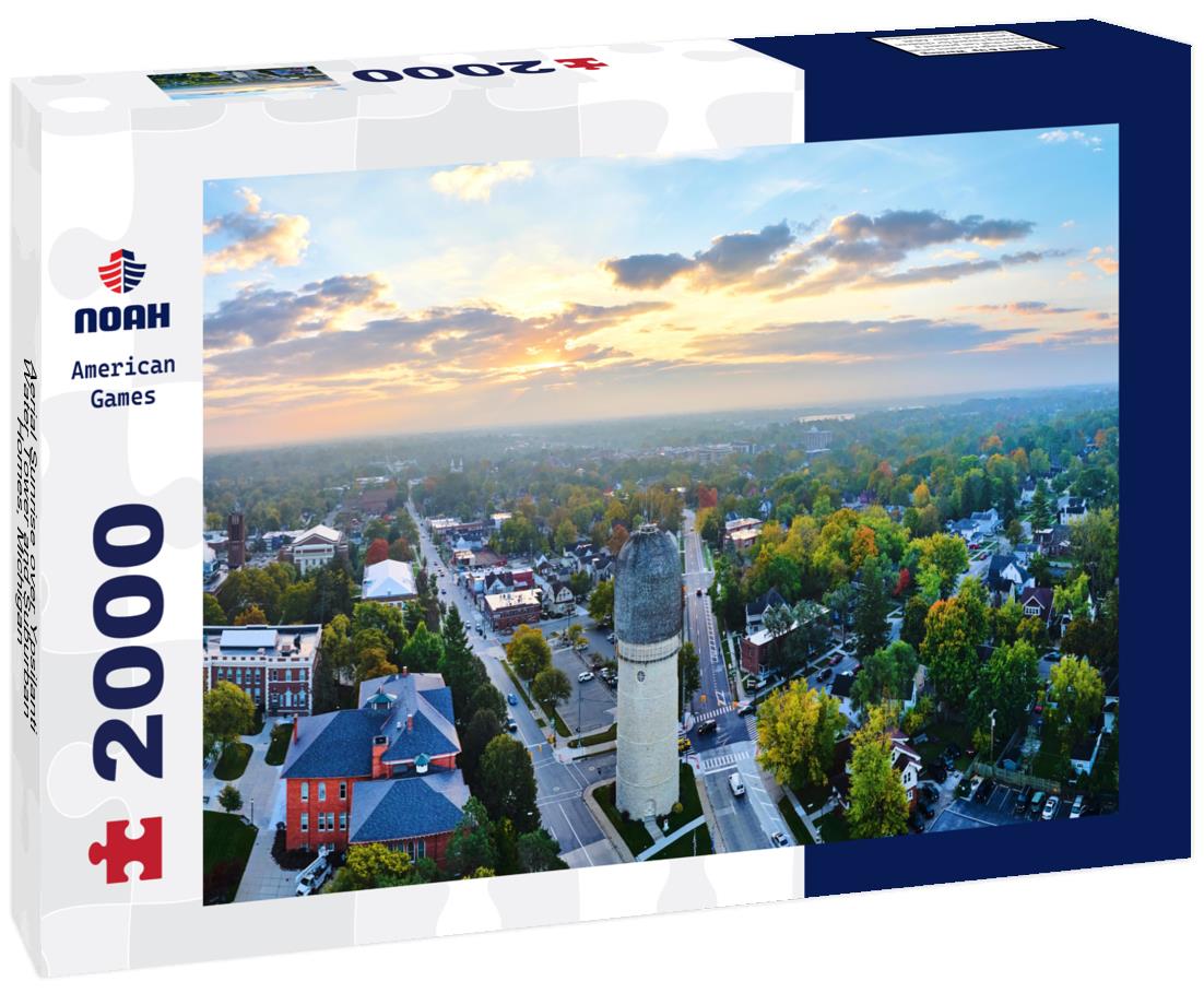 Noah Jigsaw Puzzle Aerial Sunrise over Ypsilanti Water Tower and Suburban Homes, Michigan 2000 pieces
