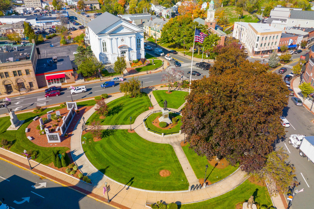 Noah Jigsaw Puzzle Woburn Common and City Hall aerial view in downtown Woburn, Massachusetts MA 2000 pieces