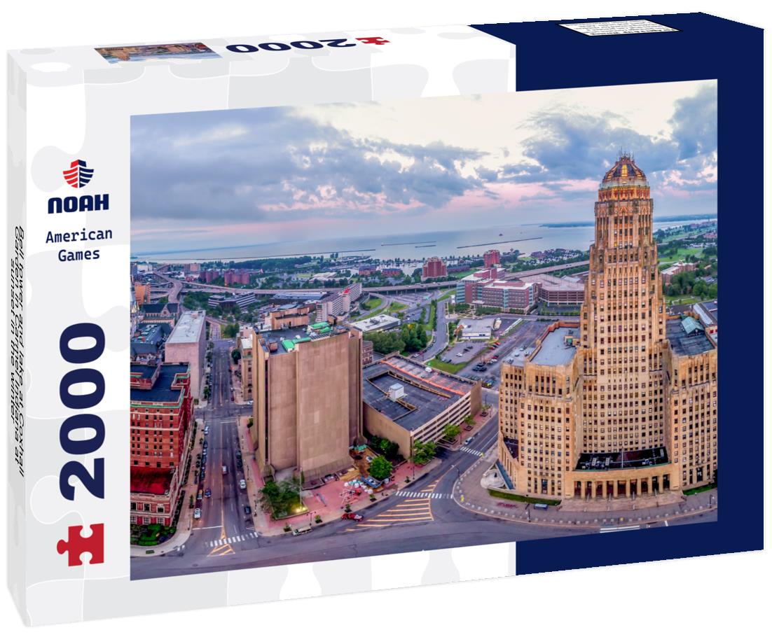 Noah Jigsaw Puzzle Bell tower and lake at Coxhall Garden in Carmel Indiana at sunset in the winter 2000 pieces