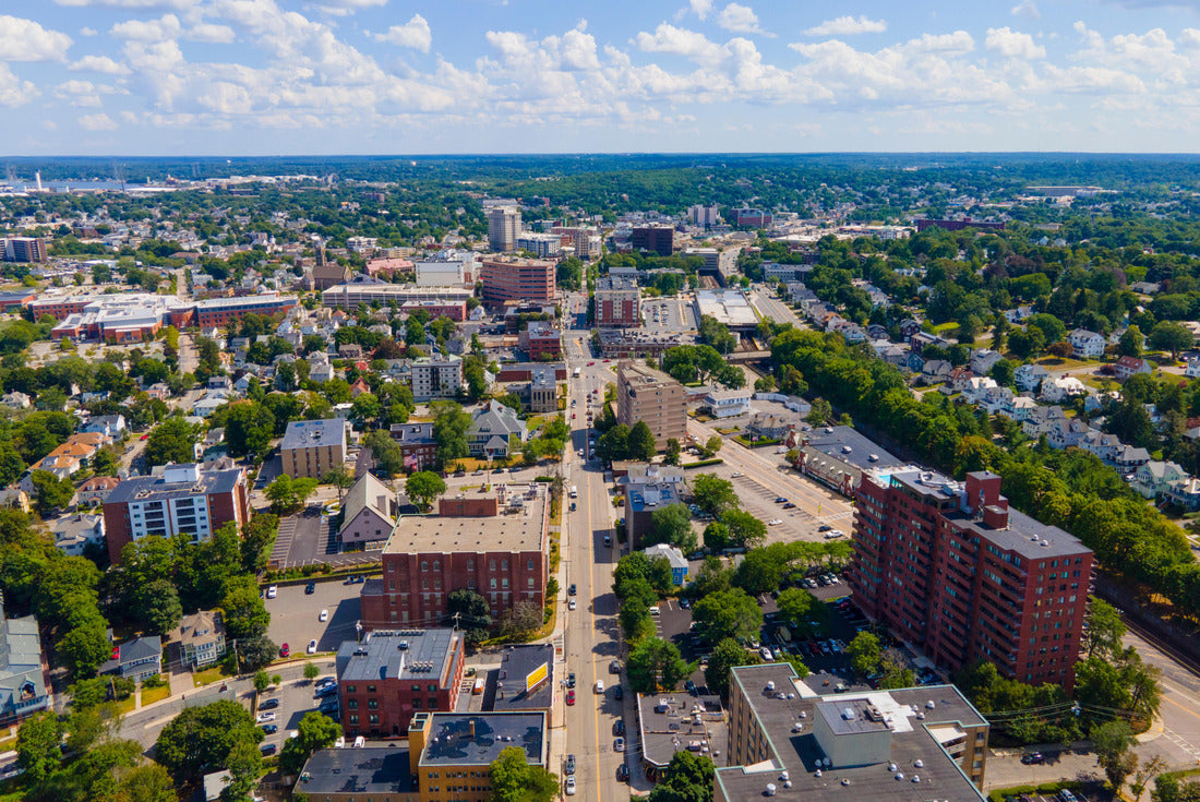 Noah Jigsaw Puzzle Quincy historic downtown aerial view on Hancock Street in Quincy, Massachusetts MA, USA 2000 pieces