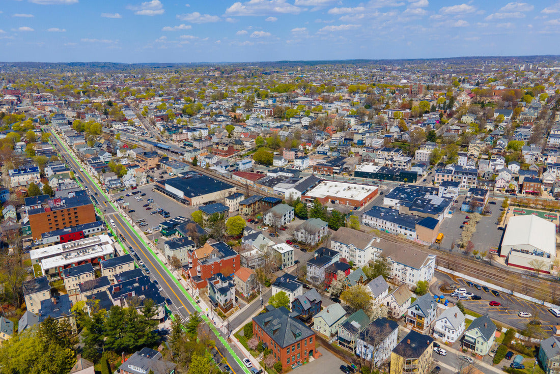 Noah Jigsaw Puzzle Somerville city center aerial view on Beacon Street in spring, city of Somerville, Massachusetts MA 2000 pieces