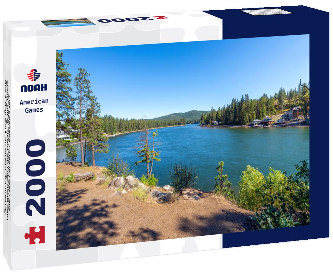 Noah Jigsaw Puzzle Der Spokane Fluss in Post Falls, Idaho, mit Häusern am Ufer nahe dem Black Bay Park an einem Sommertag 2000 pieces