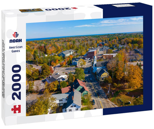 Noah Jigsaw Puzzle York village historic center aerial view in fall including Old Methodist Church in town of York, Maine ME 2000 pieces