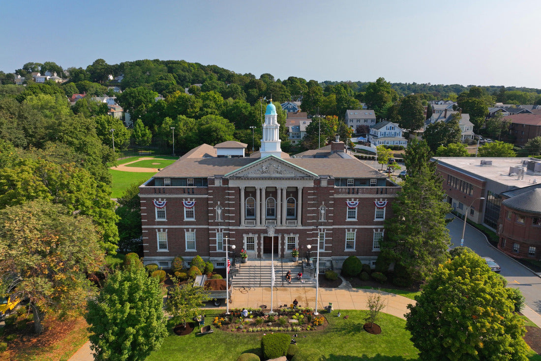 Noah Jigsaw Puzzle Watertown Town Hall aerial view at 149 Main Street in historic city center of Watertown, Massachusetts MA 2000 pieces