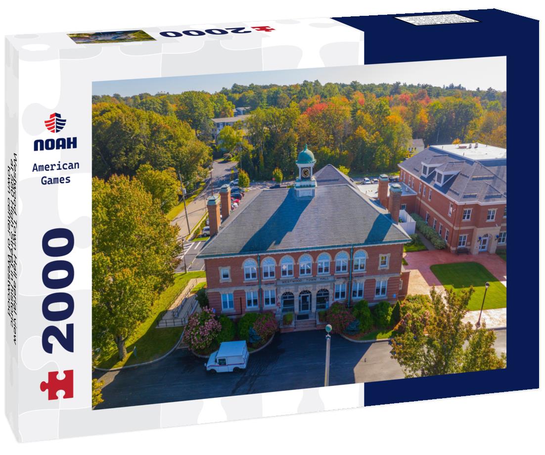 Noah Jigsaw Puzzle Westwood Town Hall aerial view at 580 High Street in historic town center of Westwood, Massachusetts MA, USA 2000 pieces