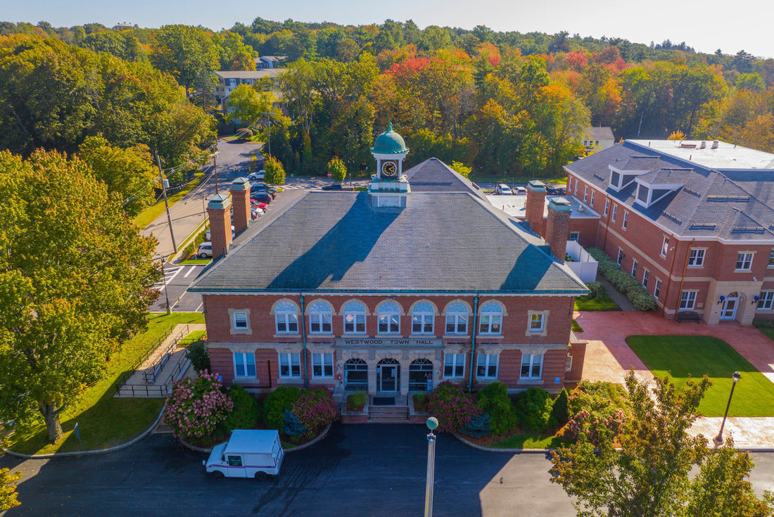 Noah Jigsaw Puzzle Westwood Town Hall aerial view at 580 High Street in historic town center of Westwood, Massachusetts MA, USA 2000 pieces
