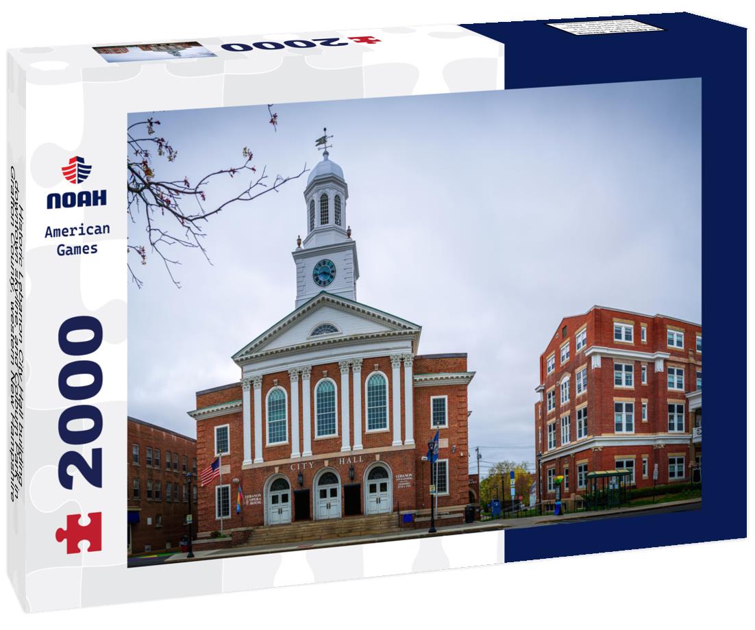 Noah Jigsaw Puzzle Historic Lebanon City Hall building, downtown skyline, and Colburn Park in Grafton County, western New Hampshire 2000 pieces