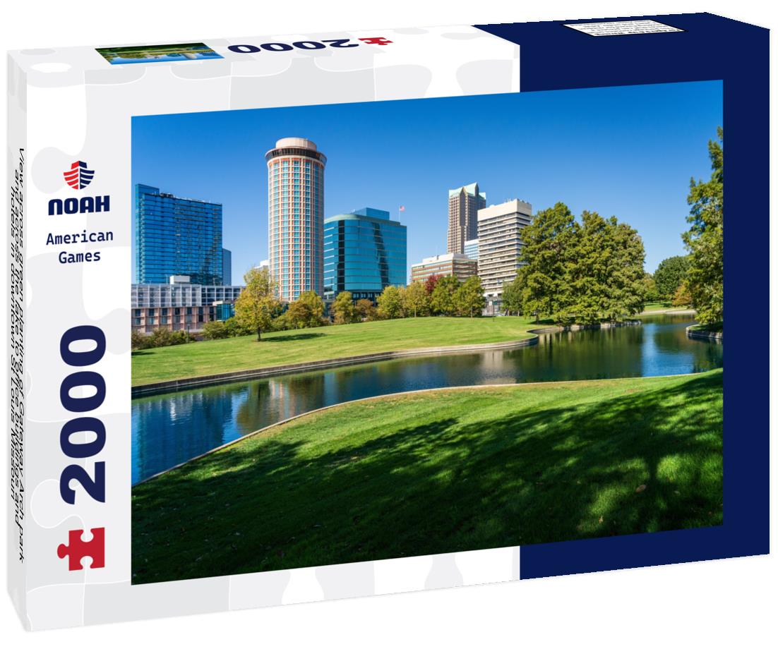 Noah Jigsaw Puzzle View across green planting of Gateway Arch park and across the lake to office buildings and hotels in downtown St Louis Missouri 2000 pieces