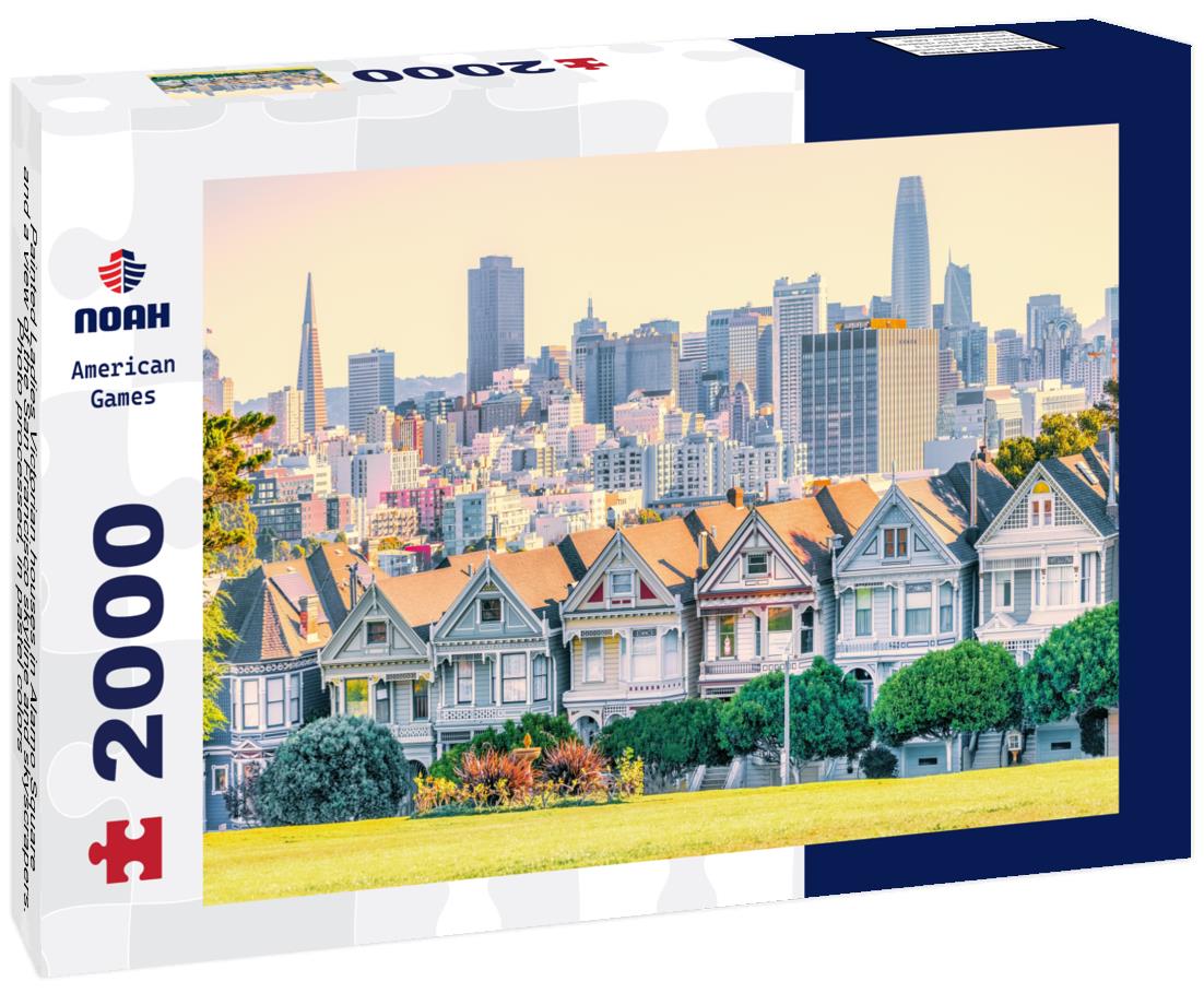 Noah Jigsaw Puzzle Painted Ladies Victorian houses in Alamo Square and a view of the San Francisco skyline and skyscrapers. Photo processed, in pastel colors 2000 pieces