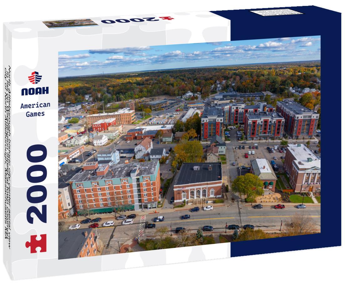 Noah Jigsaw Puzzle North Attleborough historic city center aerial view in fall on Washington Street at town common, city of North Attleborough, Massachusetts MA 2000 pieces