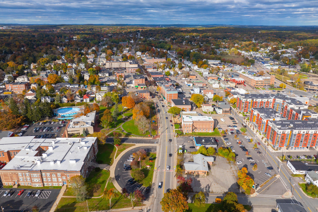 Noah Jigsaw Puzzle North Attleborough historic city center aerial view in fall on Washington Street at town common, city of North Attleborough, Massachusetts MA 2000 pieces