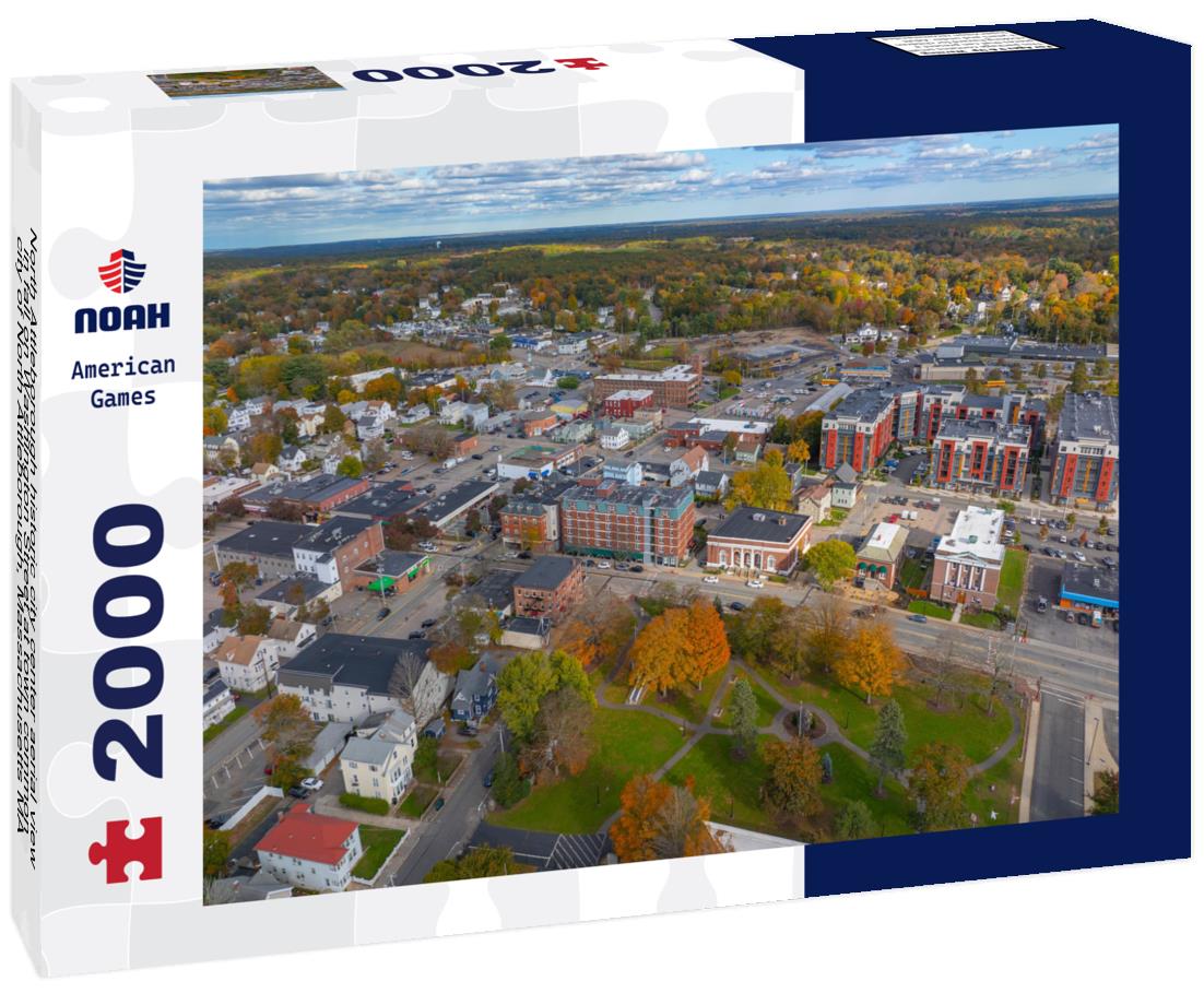Noah Jigsaw Puzzle North Attleborough historic city center aerial view in fall on Washington Street at town common, city of North Attleborough, Massachusetts MA 2000 pieces