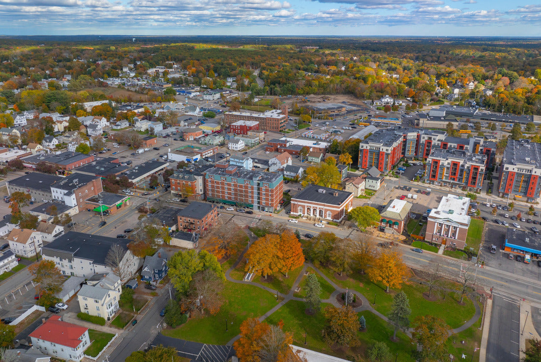 Noah Jigsaw Puzzle North Attleborough historic city center aerial view in fall on Washington Street at town common, city of North Attleborough, Massachusetts MA 2000 pieces