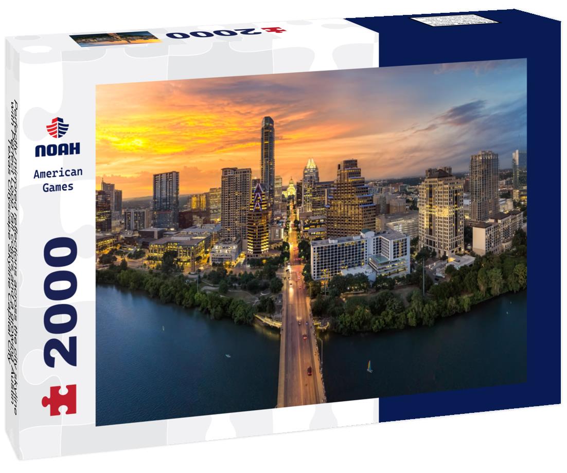 Noah Jigsaw Puzzle Perfectly mirrored reflections across the city skyline with Perfect Loop fall colors and a growing Austin Texas Cityscape Skyline Capital City 2000 pieces