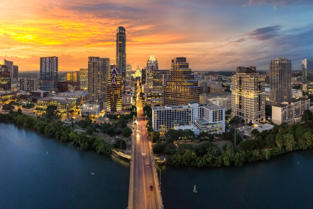 Noah Jigsaw Puzzle Perfectly mirrored reflections across the city skyline with Perfect Loop fall colors and a growing Austin Texas Cityscape Skyline Capital City 2000 pieces