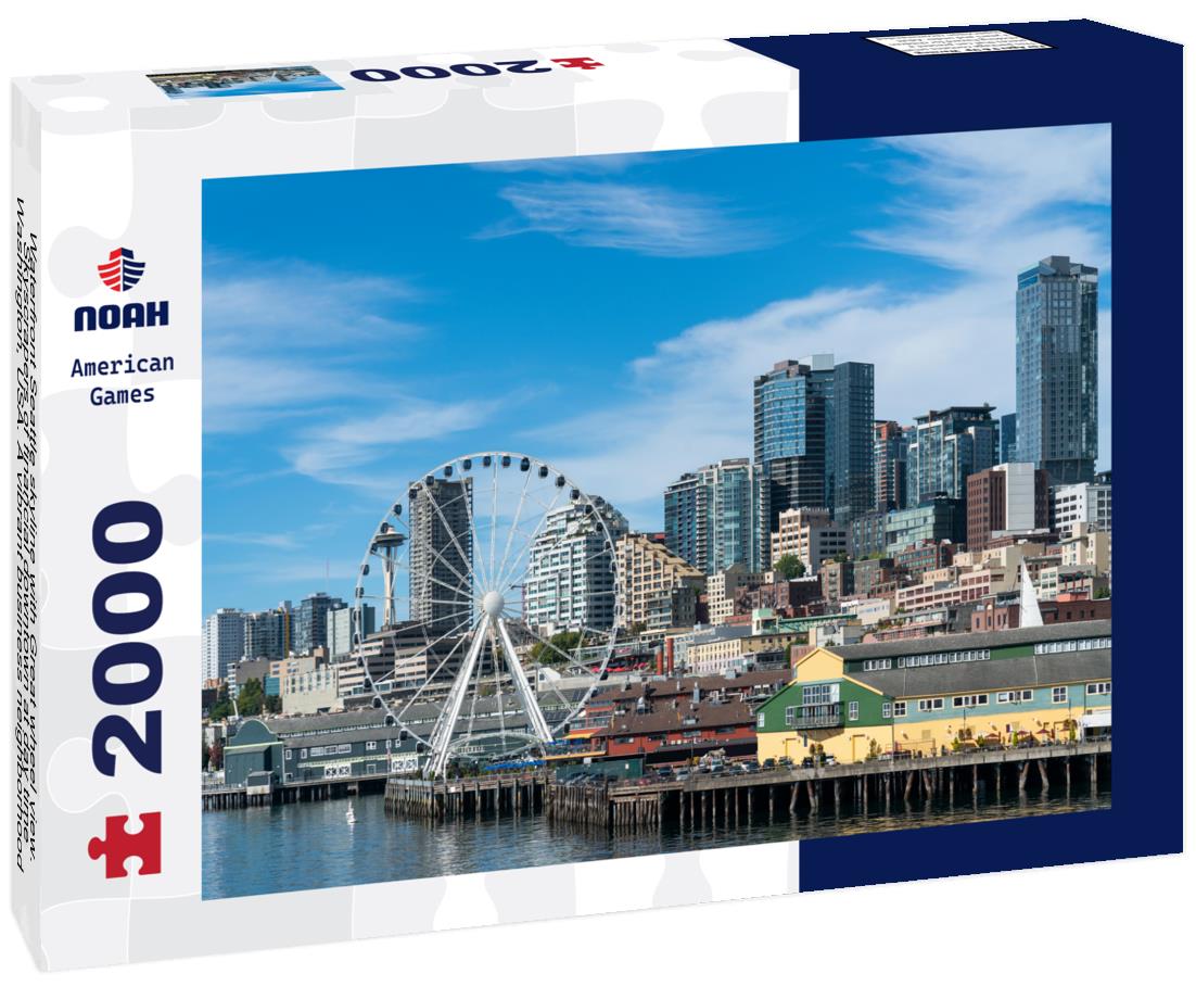 Noah Jigsaw Puzzle Waterfront Seattle skyline with Great wheel view. Skyscrapers of financial downtown at day time, Washington, USA. A vibrant business neighborhood 2000 pieces
