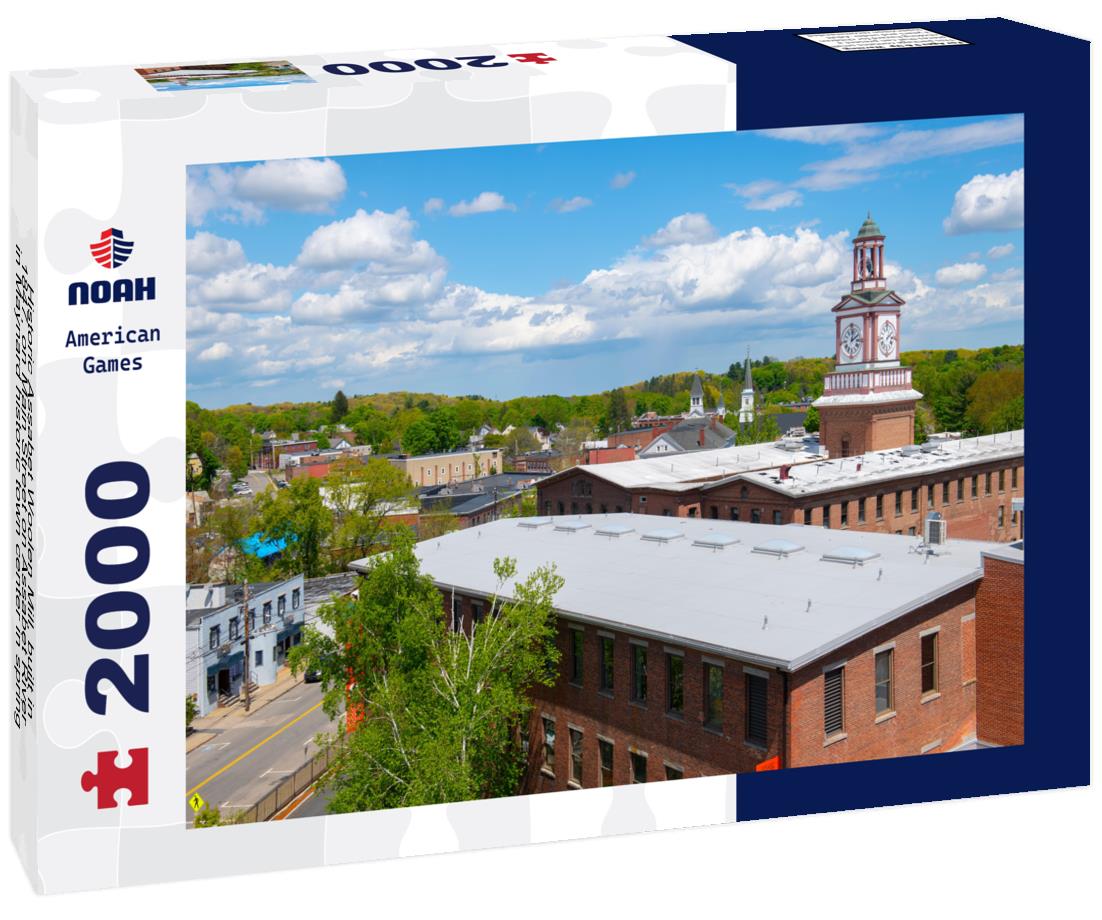 Noah Jigsaw Puzzle Historic Assabet Woolen Mill, built in 1847, on Main Street on Assabet River in Maynard historic town center in spring, Maynard, Massachusetts, USA 2000 pieces
