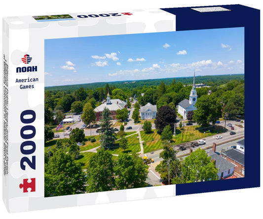 Noah Jigsaw Puzzle Billerica Public Library and First Parish Unitarian Universalist Church aerial view at Billerica Common in historic town center of Billerica, Massachusetts MA, USA 2000 pieces