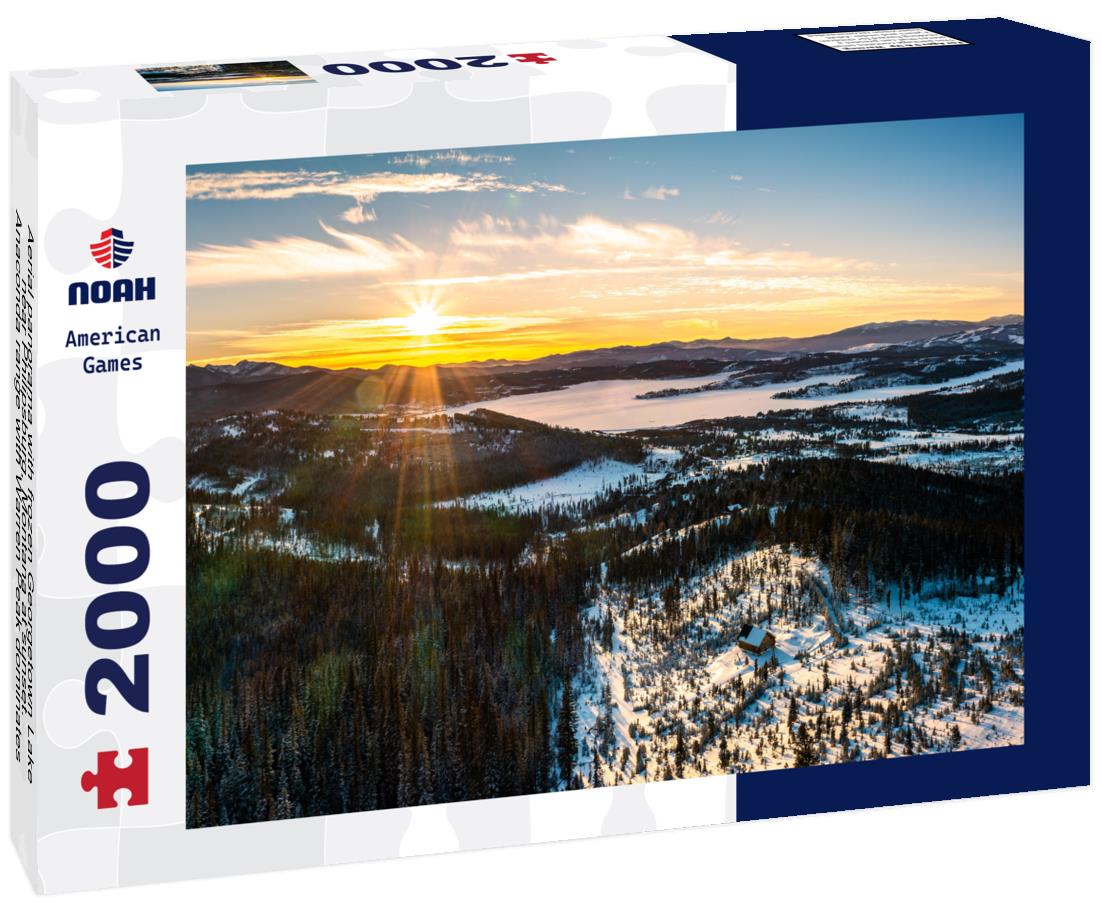 Noah Jigsaw Puzzle Aerial panorama with frozen Georgetown Lake, near Philipsburg, Montana at sunset. Anaconda range with Warren Peak dominates the background of the winterly landscape 2000 pieces