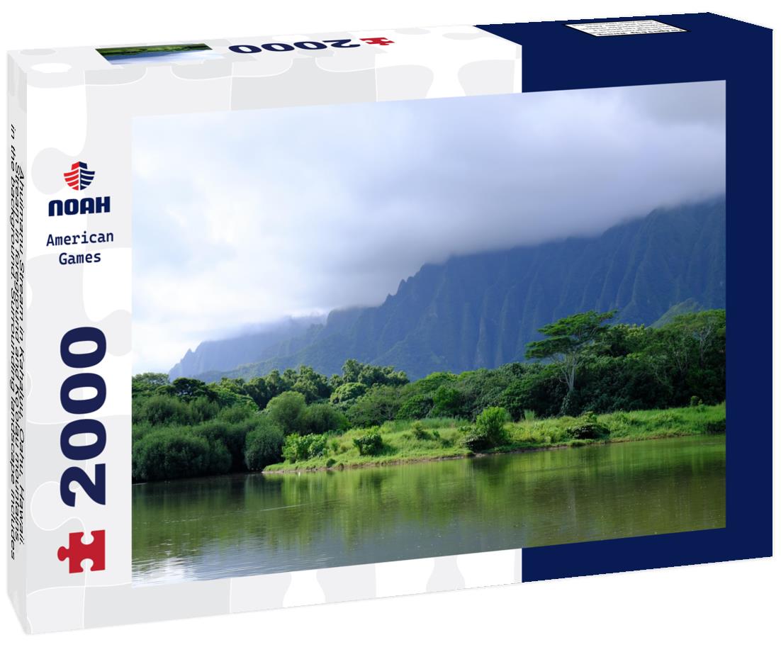 Noah Jigsaw Puzzle Ahuimanu Stream in Kahaluu, Oahu, Hawaii. Stream in foreground and Ko'olau mountains in the background. Surrounding landscape includes palm trees and tropical forest 2000 pieces