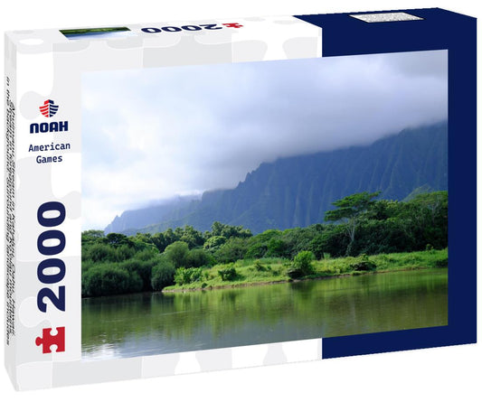 Noah Jigsaw Puzzle Ahuimanu Stream in Kahaluu, Oahu, Hawaii. Stream in foreground and Ko'olau mountains in the background. Surrounding landscape includes palm trees and tropical forest 2000 pieces