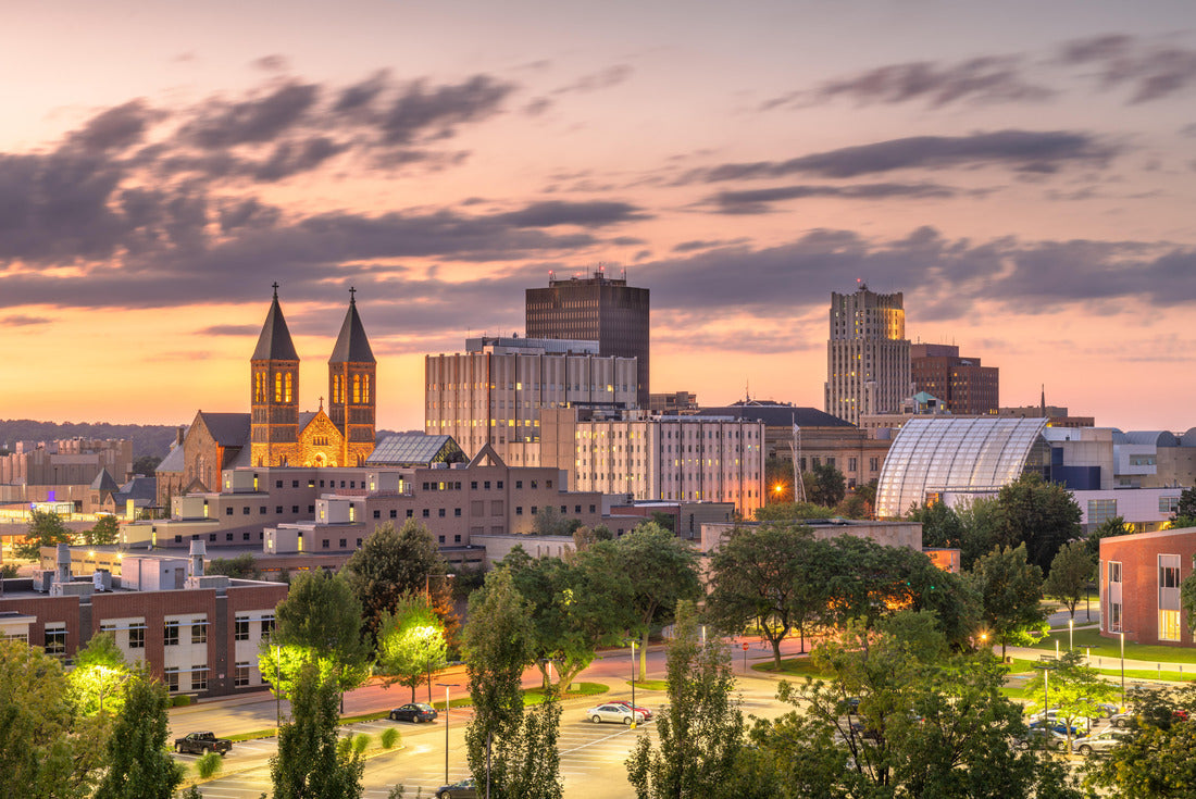 Noah Jigsaw Puzzle Aerial view of Paterson, NJ at sunset. Three public buildings dominate the skyline: Passaic County Court House Annnex, Historic Court and Passaic County Superior Court 2000 pieces