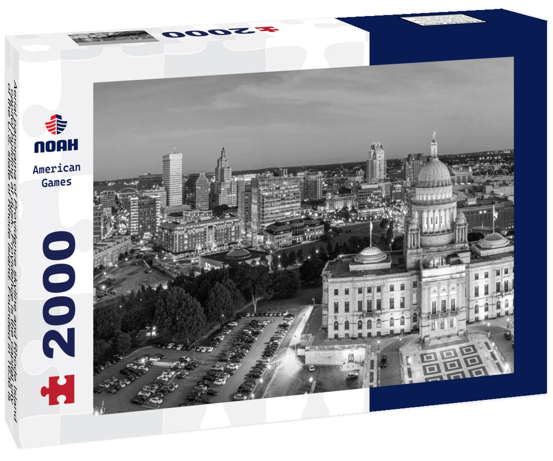 Noah Jigsaw Puzzle Aerial panorama of Providence skyline and Rhode Island capitol building at dusk. Providence is the capital city of the U.S. state of Rhode Island. Founded in 1636 is one of the oldest cities in USA in black white 2000 pieces