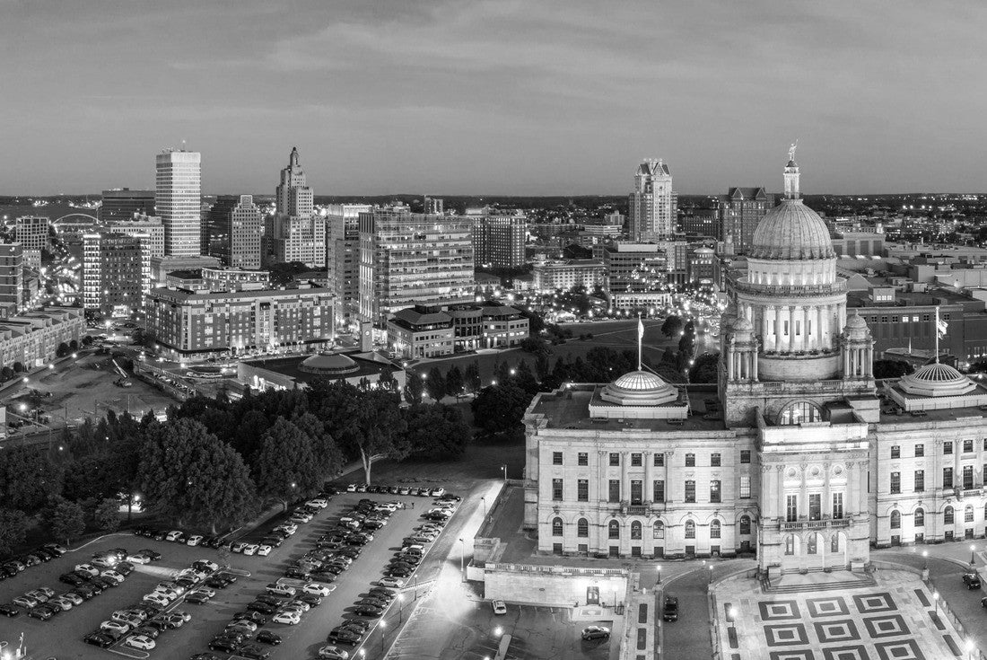 Aerial  Providence skyline and Rhode Island capitol building at dusk. Providence is the capital city of the U.S. state of Rhode Island. Founded in 1636 is one of the oldest cities in USA 2000pc PuzzleBlack and White