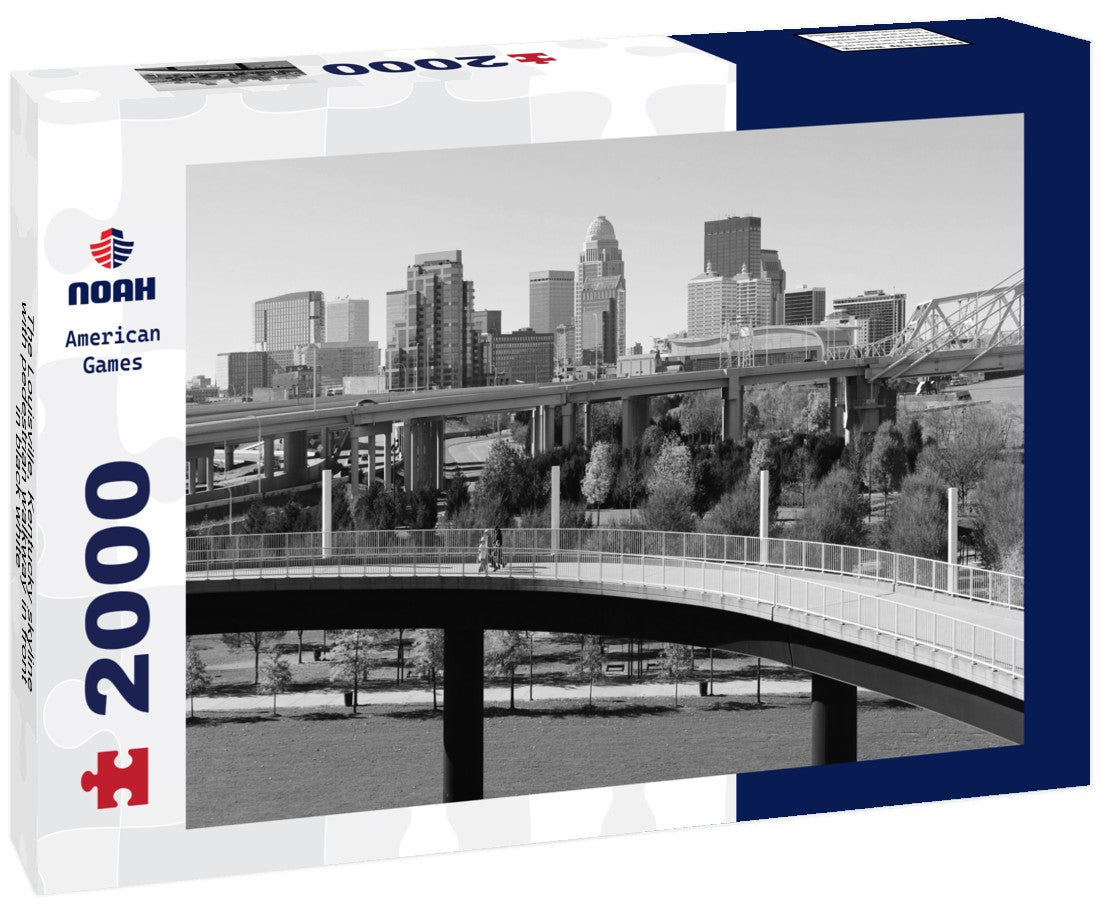The Louisville, Kentucky skyline with pedestrian walkway in front 2000pc PuzzleBlack and White