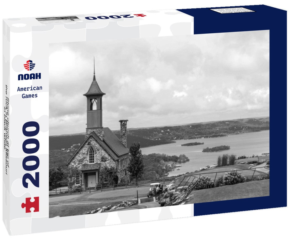 Noah Jigsaw Puzzle Stone church at top of the rock in Branson Missouri in black white 2000 pieces