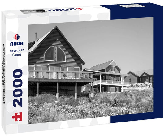 Noah Jigsaw Puzzle Bear Lake Cabin in Garden City with natural flowers and greenery in black white 2000 pieces