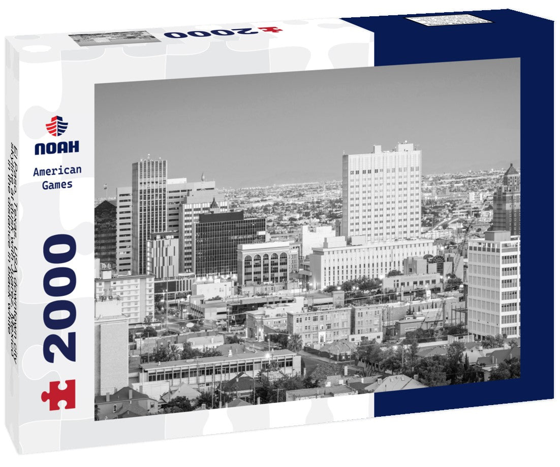 Noah Jigsaw Puzzle El Paso, Texas, USA downtown city skyline at dusk with Juarez, Mexico in the distance in black white 2000 pieces