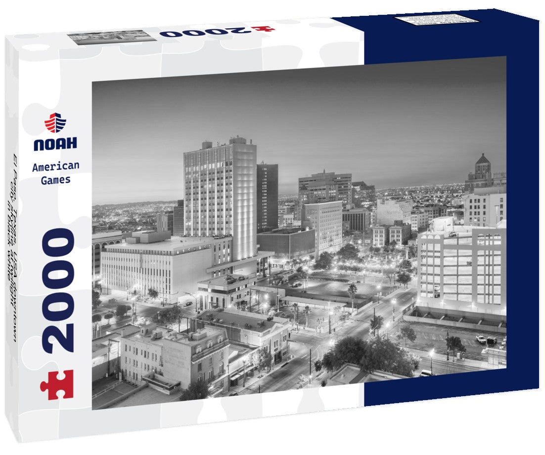 Noah Jigsaw Puzzle El Paso, Texas, USA downtown city skyline at twilight in black white 2000 pieces