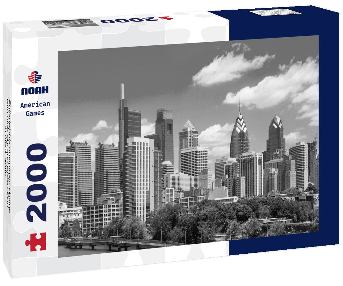 Philadelphia downtown skyline with blue sky and white cloud 2000pc PuzzleBlack and White