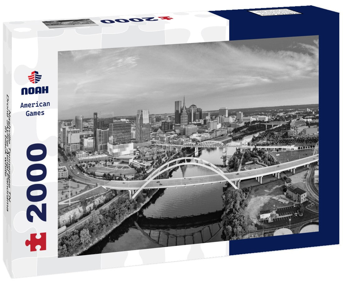 Nashville Tennessee TN Drone Skyline Aerial 2000pc PuzzleBlack and White