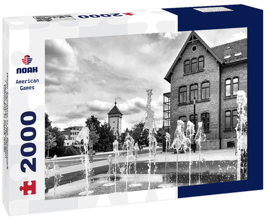Noah Jigsaw Puzzle Water fountains in the Bürgerpark ( public park) of Reutlingen, Germany in black white 2000 pieces