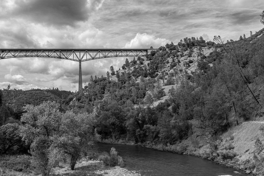 Foresthill Bridge at Auburn State Recreation Area in California is the fourth-tallest bridge in the United States. It crosses the American River in the foothills of the Sierra Nevadas 2000pc PuzzleBlack and White