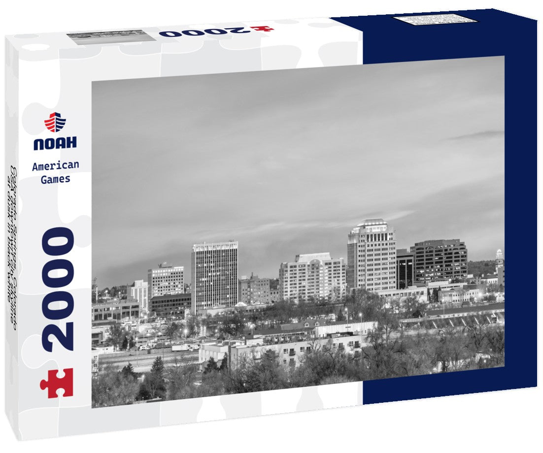 Noah Jigsaw Puzzle Colorado Springs, Colorado, USA downtown city skyline at dusk in black white 2000 pieces