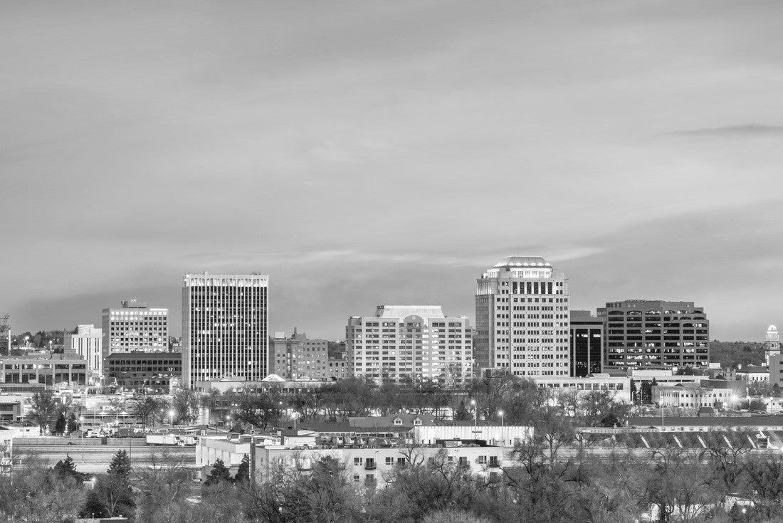 Noah Jigsaw Puzzle Colorado Springs, Colorado, USA downtown city skyline at dusk in black white 2000 pieces