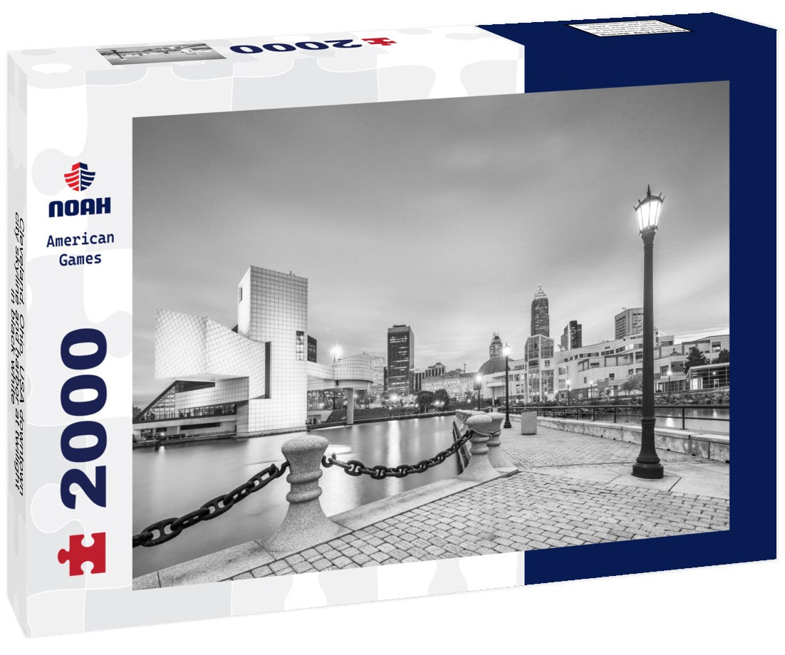Noah Jigsaw Puzzle Cleveland, Ohio, USA downtown city skyline and harbor at twilight in black white 2000 pieces