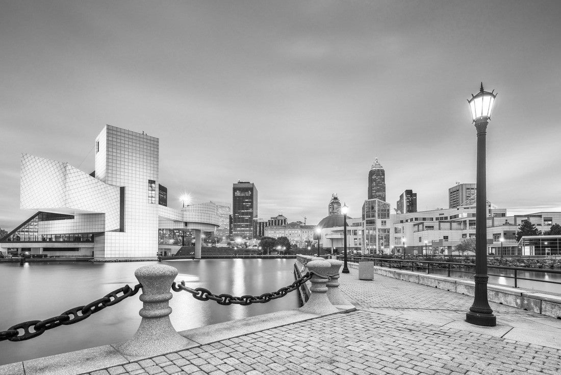 Noah Jigsaw Puzzle Cleveland, Ohio, USA downtown city skyline and harbor at twilight in black white 2000 pieces