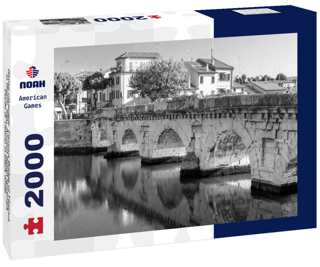Rimini cityscape. Famous Bridge of Tiberius in Rimini, Italy. Ancient Italian landmark Ponte di Tiberio 2000pc PuzzleBlack and White