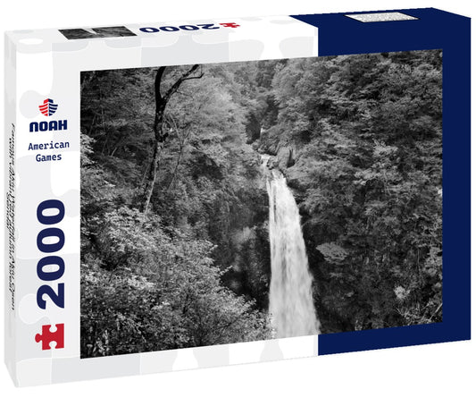 Noah Jigsaw Puzzle Famous Akiu Waterfall in Akiu Osen with vibrant red autumn forest, Sendai - Japan in black white 2000 pieces