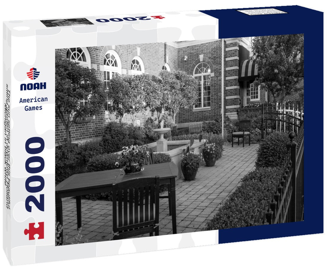 The sun setting over this beautiful sitting garden in downtown Holland Michigan 2000pc PuzzleBlack and White