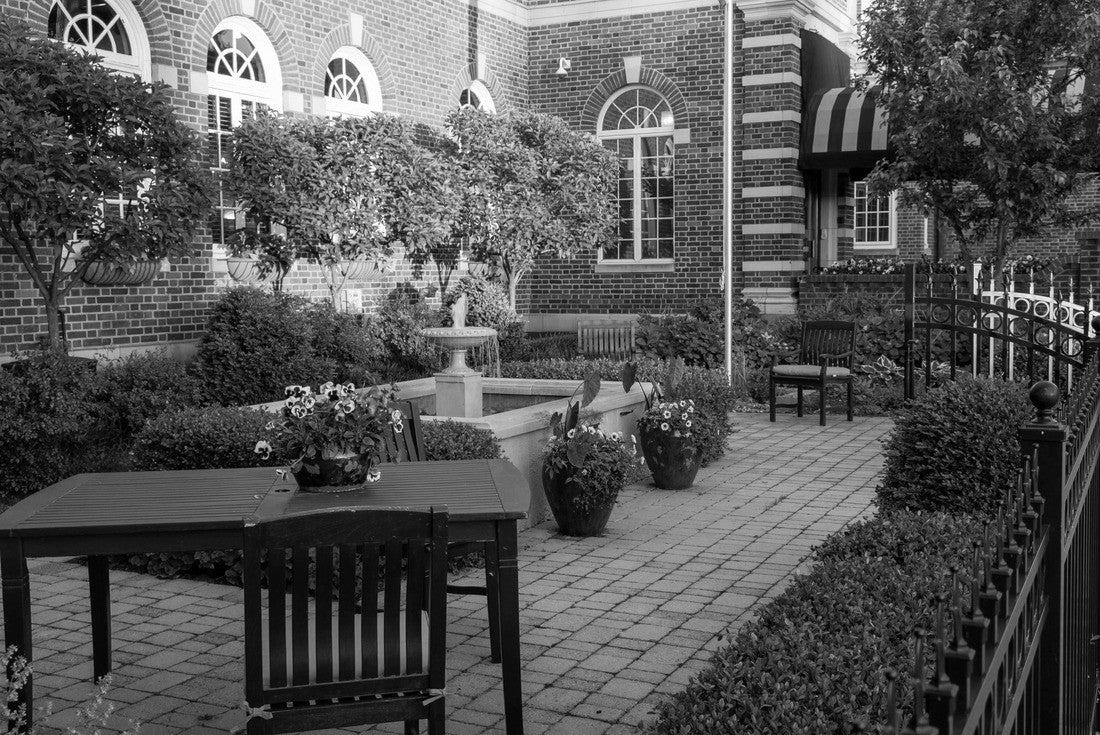 The sun setting over this beautiful sitting garden in downtown Holland Michigan 2000pc PuzzleBlack and White
