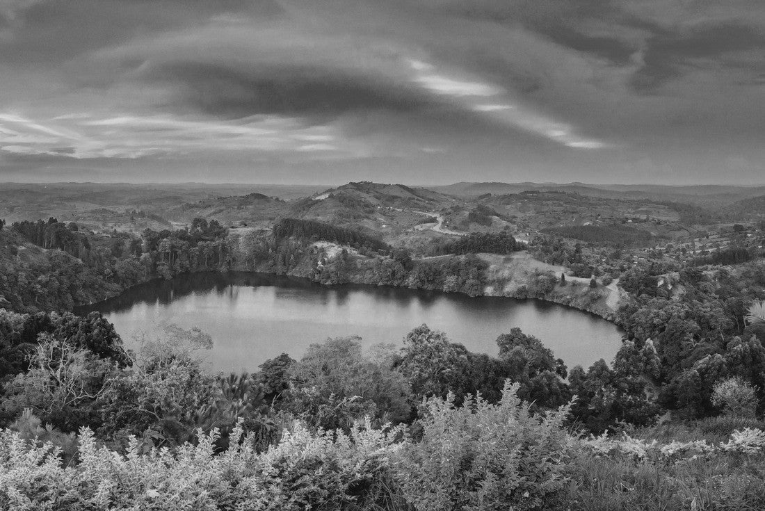 Noah Jigsaw Puzzle Panoramic view of the lake from the world's top in the crater lake in Uganda near Kibale in black white 2000 pieces