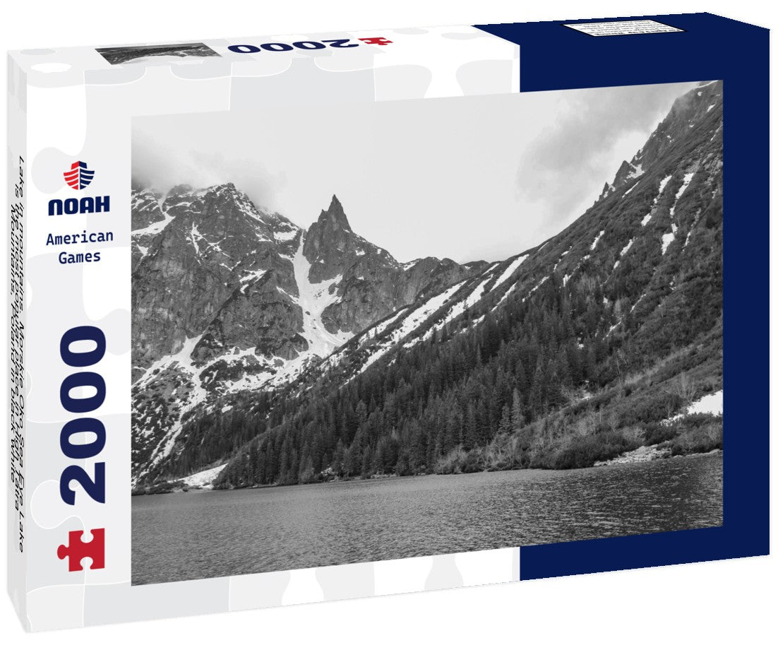 Noah Jigsaw Puzzle Lake in mountains. Morskie Oko Sea Eye Lake is the most popular place in High Tatra Mountains, Poland in black white 2000 pieces